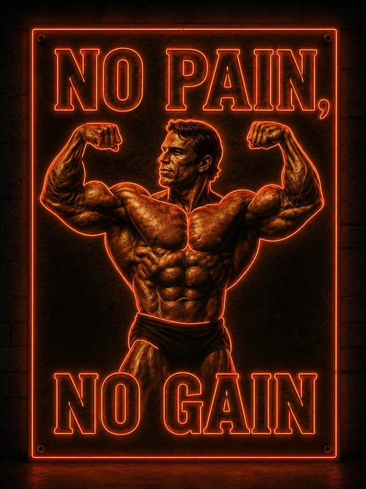 No Pain No Gain LED Neon Sign | Bodybuilder Motivational Gym Wall Light