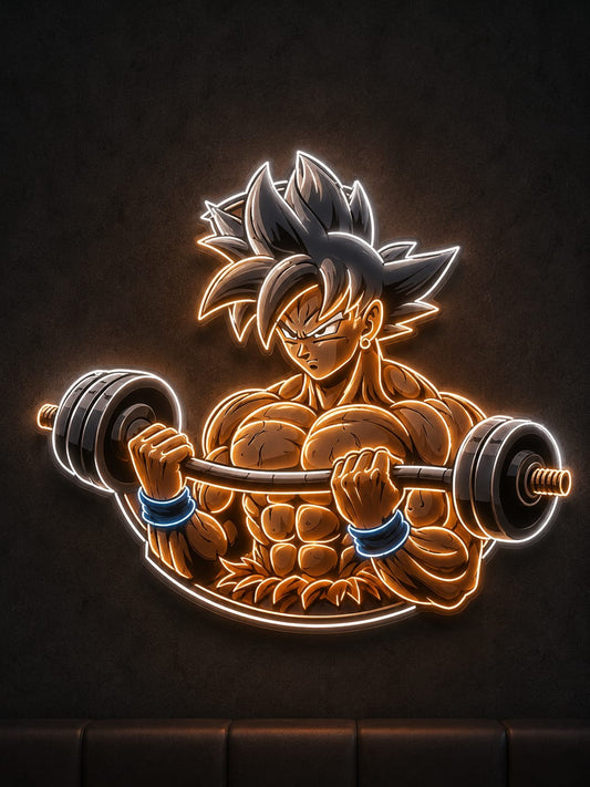 Anime Super Warrior Barbell LED Neon Sign | Muscular Fitness & Gym Wall Light