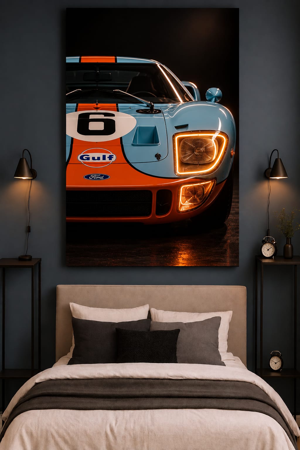 Ford GT40 Gulf Racing Wall Art – Iconic Blue & Orange Le Mans Classic Car Poster Neonsignsindia