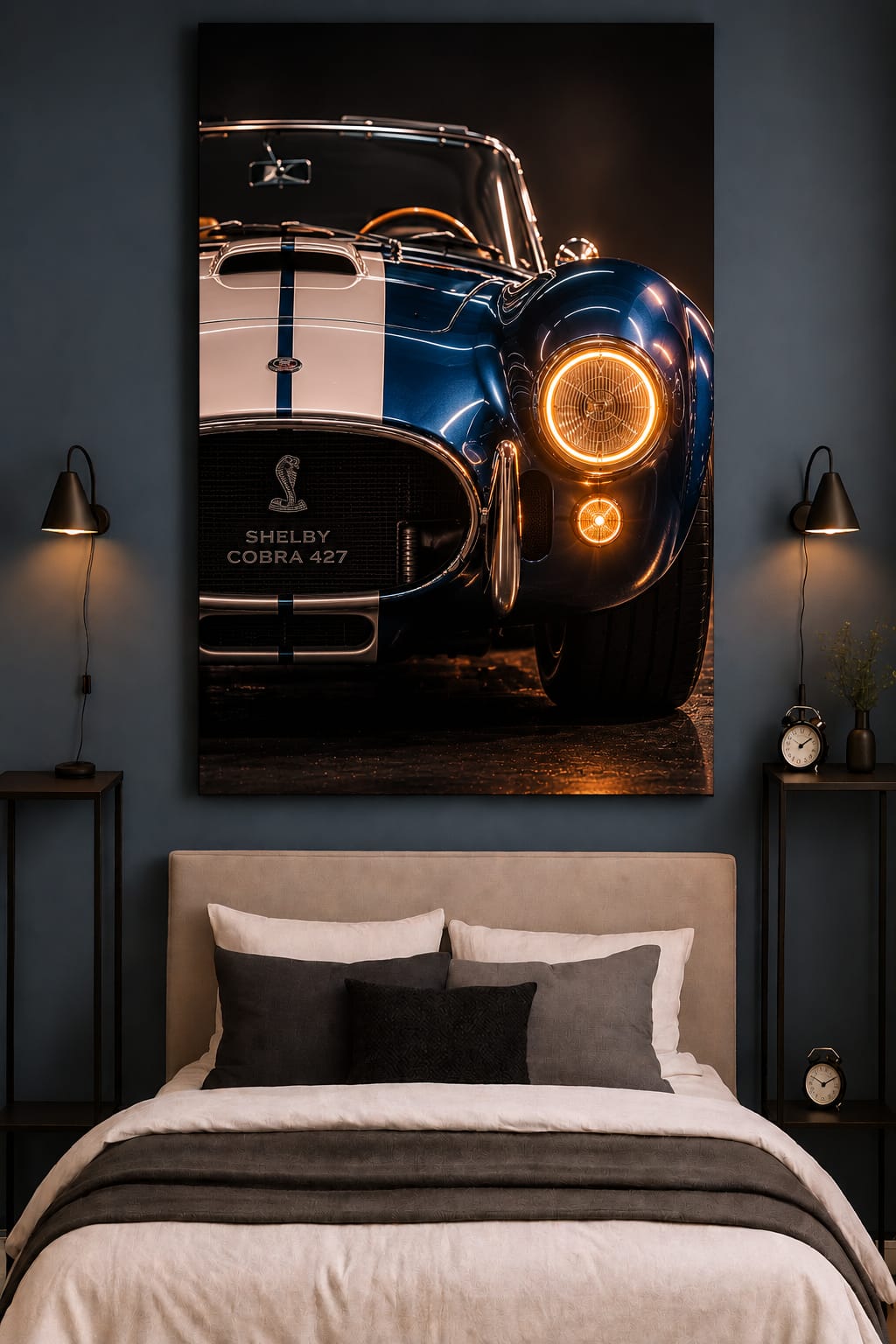 Shelby Cobra 427 Classic Car Wall Art – Blue & White Vintage Sports Car neon wall art Neonsignsindia