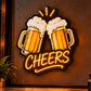 Cheers Beer Mugs Neon Sign – Orange LED Wall Light for Bars, Pubs & Restaurants Neonsignsindia