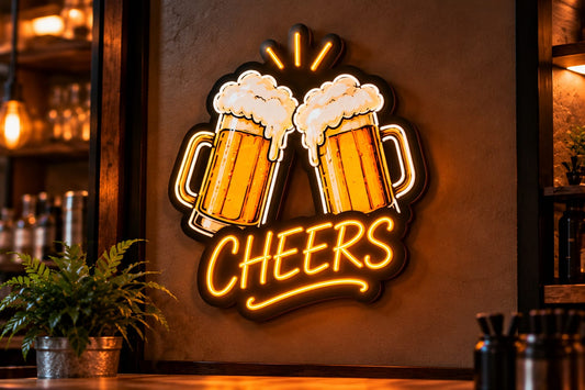 Cheers Beer Mugs Neon Sign – Orange LED Wall Light for Bars, Pubs & Restaurants Neonsignsindia