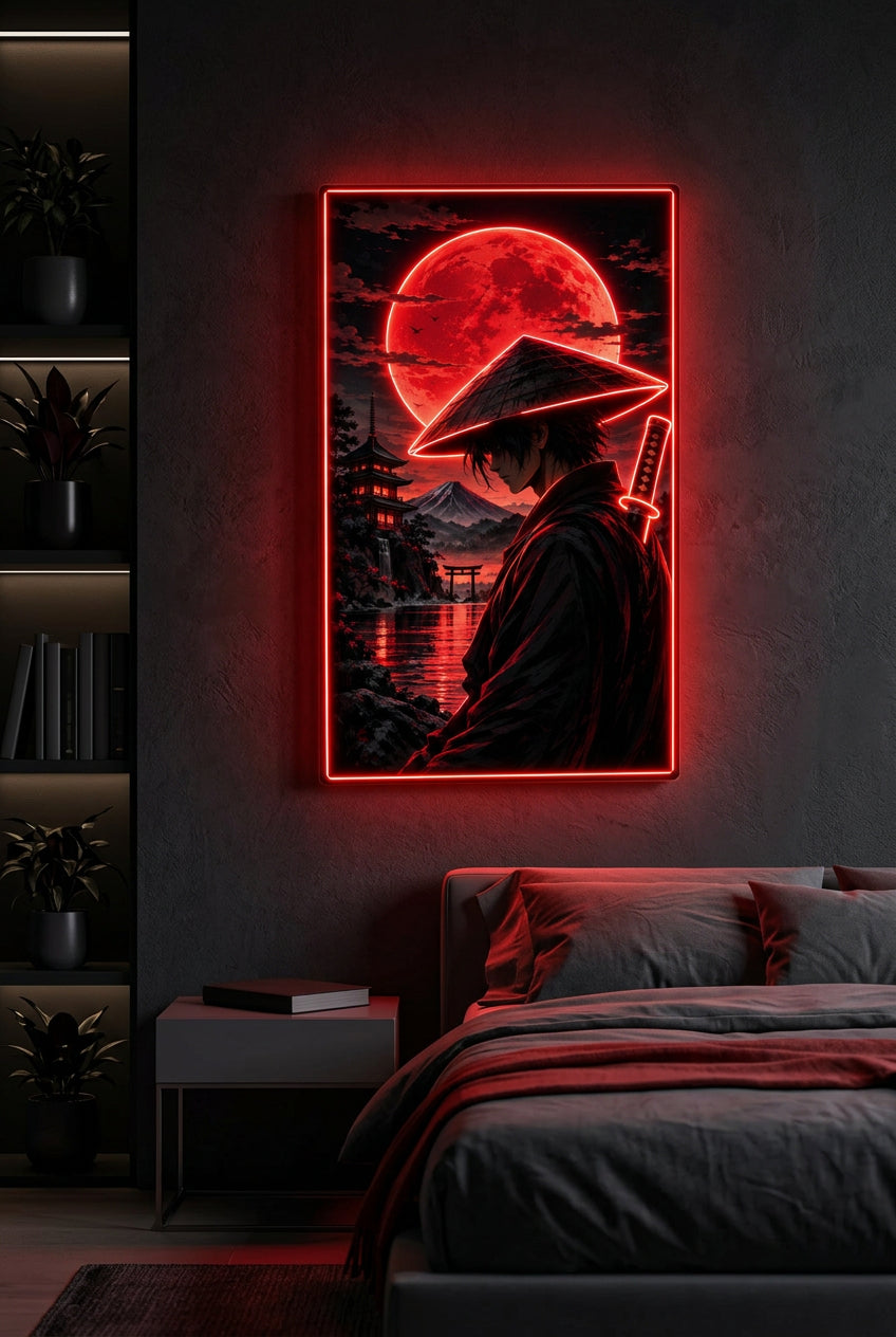 Red Moon Samurai LED Neon Wall Art – Japanese Anime Wall Decor Neonsignsindia