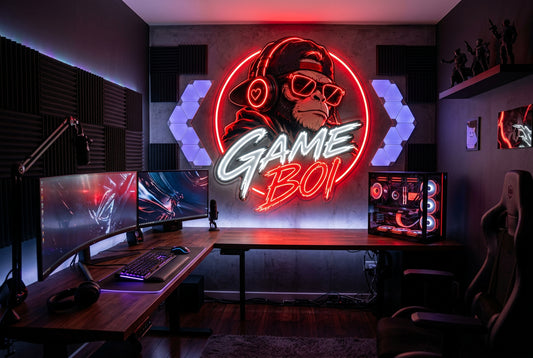 Game On LED Neon Sign – Red Gorilla Gamer Wall Art Neonsignsindia