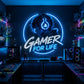 Gamer For Life LED Neon Sign – Blue Anime Gaming Headphone Wall Art Neonsignsindia