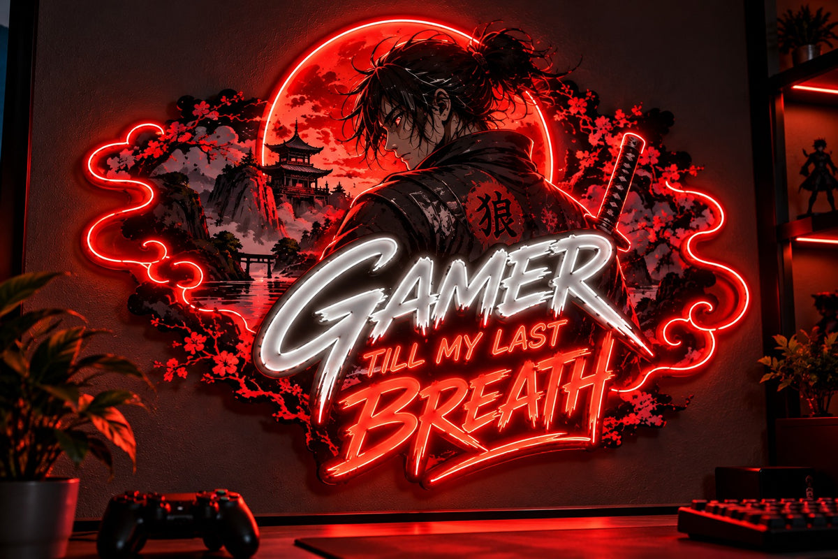 Gamer Till My Last Breath LED Neon Sign – Red Anime Gaming Wall Art Neonsignsindia