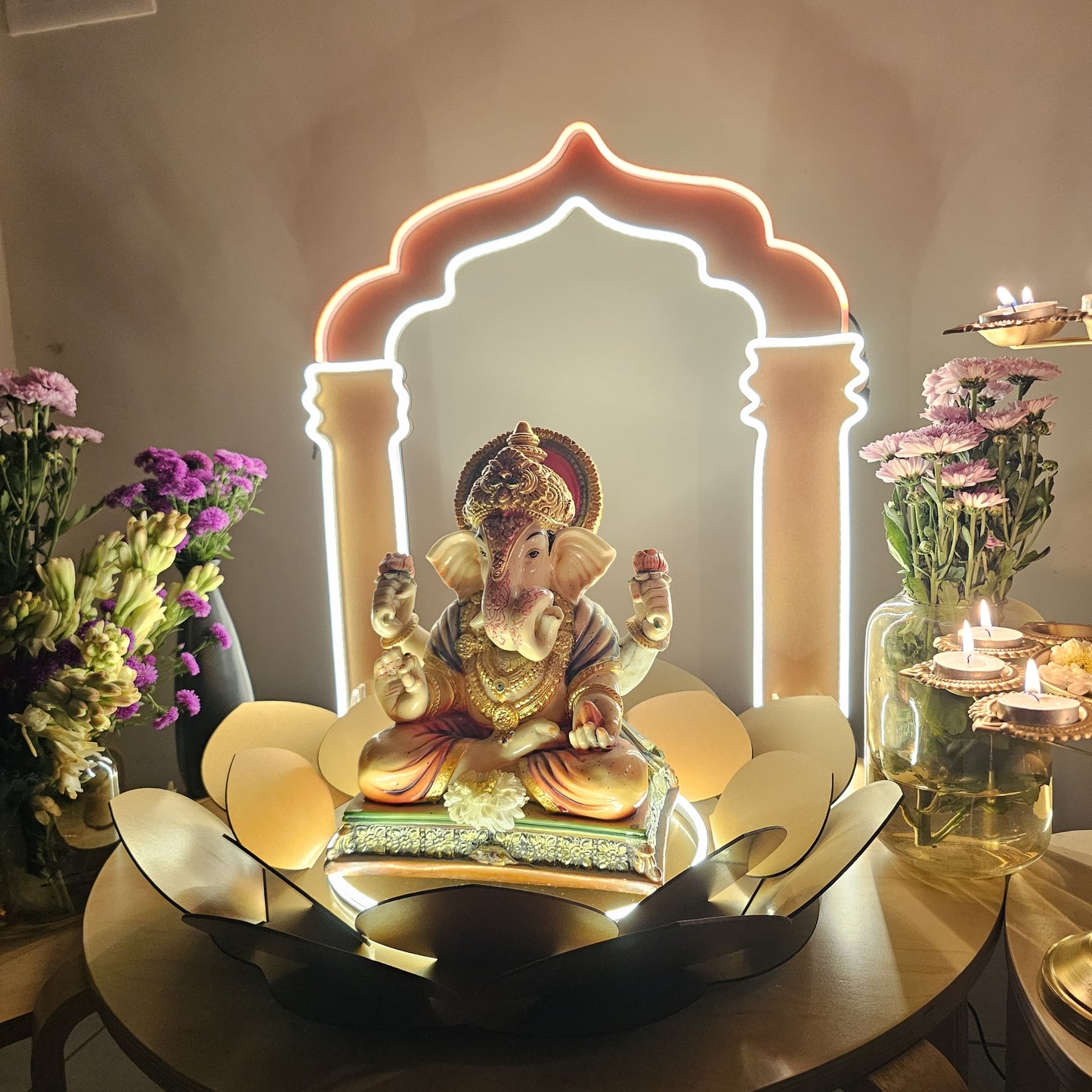 Shubhaarambh Glow frame Ganeshji Backdrop (NEON+MDF) * Need It Today PUNE ONLY *