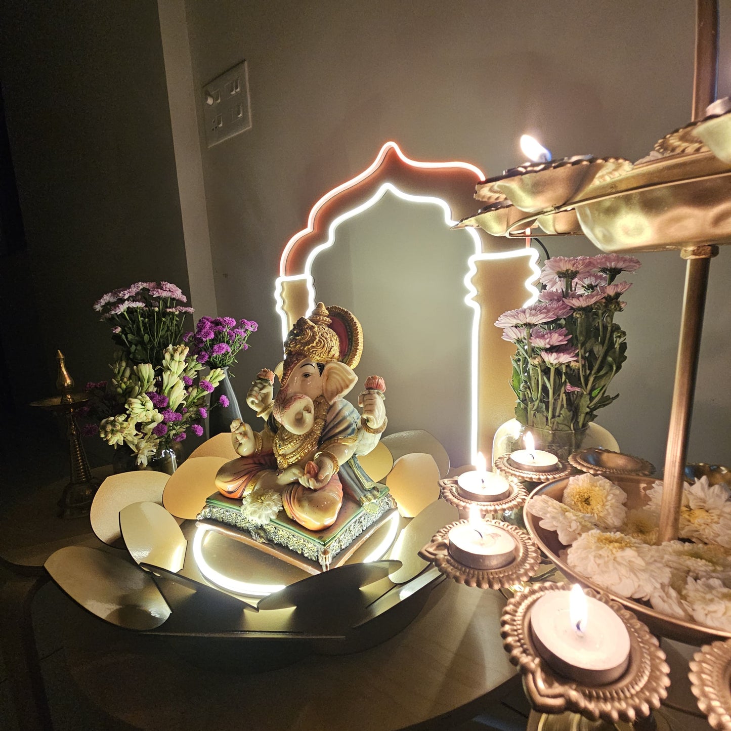 Shubhaarambh Glow frame Ganeshji Backdrop (NEON+MDF) * Need It Today PUNE ONLY *