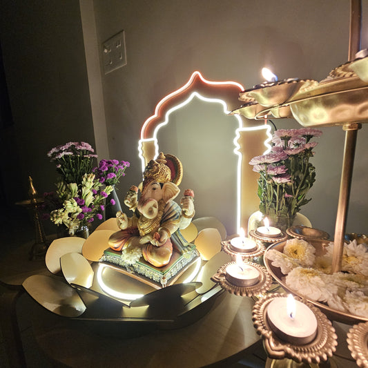 Shubhaarambh Glow frame Ganeshji Backdrop (NEON+MDF) * Need It Today PUNE ONLY *