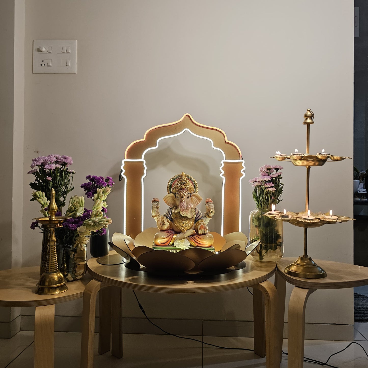 Shubhaarambh Glow frame Ganeshji Backdrop (NEON+MDF) * Need It Today PUNE ONLY *