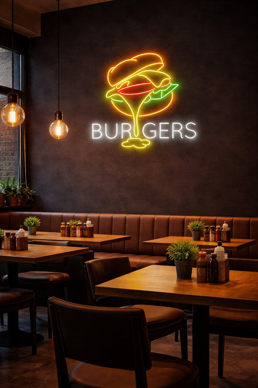 Burger Neon Wall Sign – Restaurant Display Edition