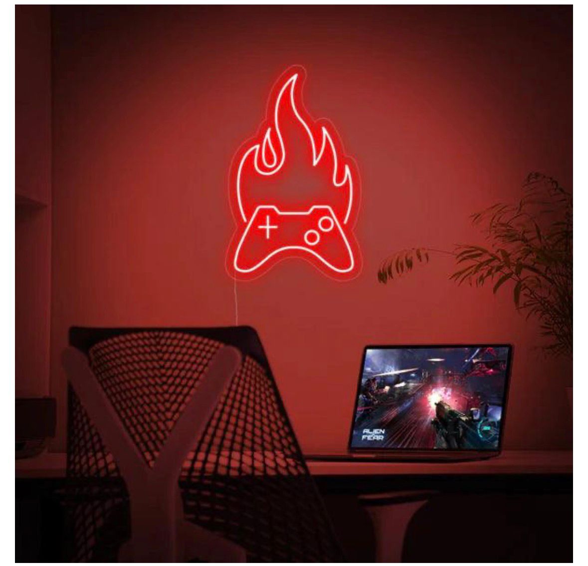 Flaming Controller – Red Gaming Neon Wall Sign Game Room