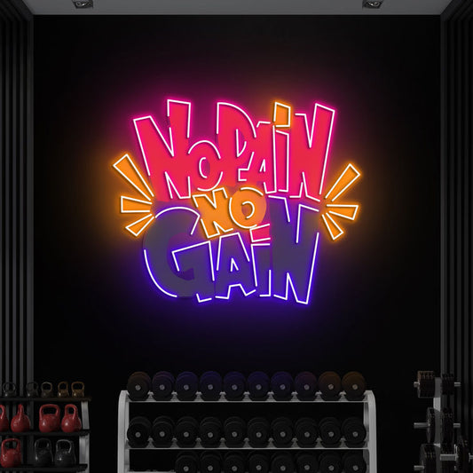 "No Pain No Gain" Gym Neon Sign – Motivational LED Wall Art for Home Gym - LED Neon Sign