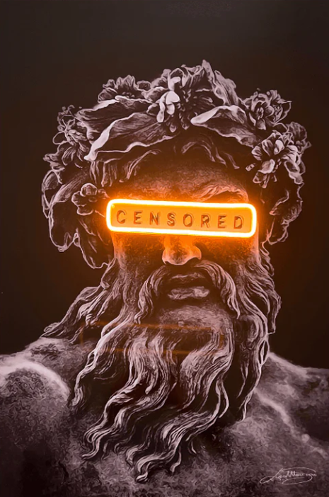 "Censored" Greek God Statue Print with Orange Neon