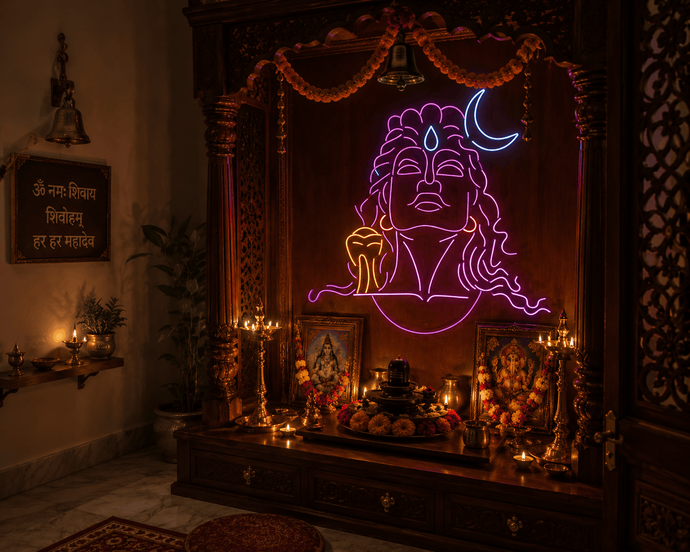 Adiyogi Shiva Neon Sign - Pink