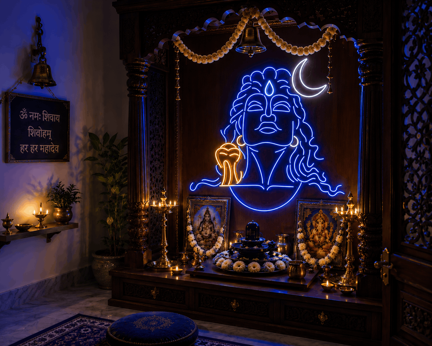 Adiyogi Shiva Neon Sign - Blue