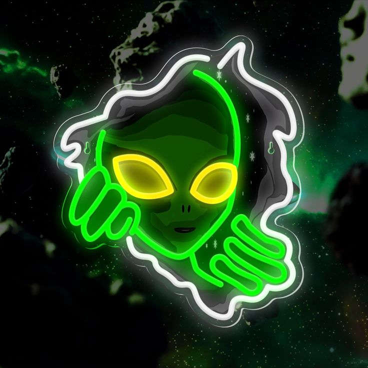 Alien Face Neon Wall Light – Green LED Neon Sign Game room Neonsignsindia
