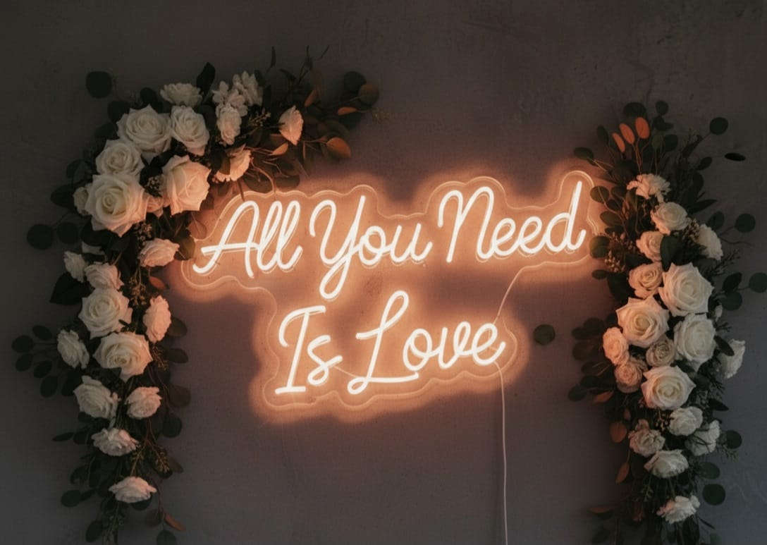 “All You Need Is Love” LED Neon Sign – Wedding & Romantic Wall Decor Neonsignsindia