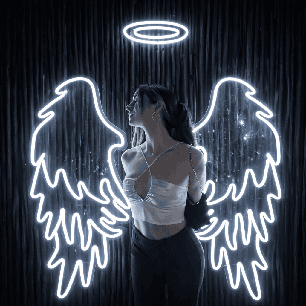 Angel Wings Neon Wall Art with Halo – LED Photo Wall Décor | Neon Signs India — Image 3