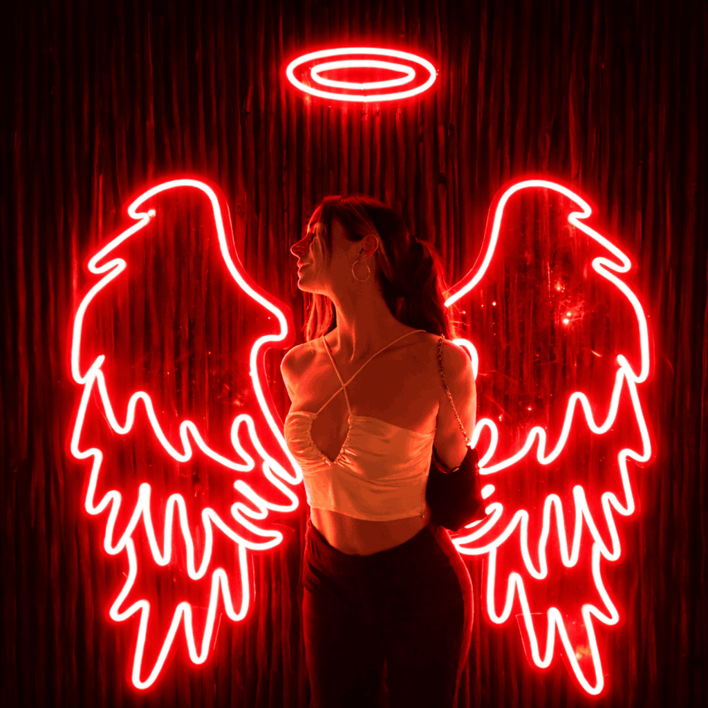 Angel Wings Neon Wall Art with Halo – LED Photo Wall Décor | Neon Signs India — Image 2
