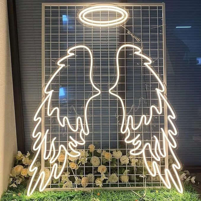 Angel Wings Neon Wall Art with Halo – LED Photo Wall Décor | Neon Signs India — Image 5