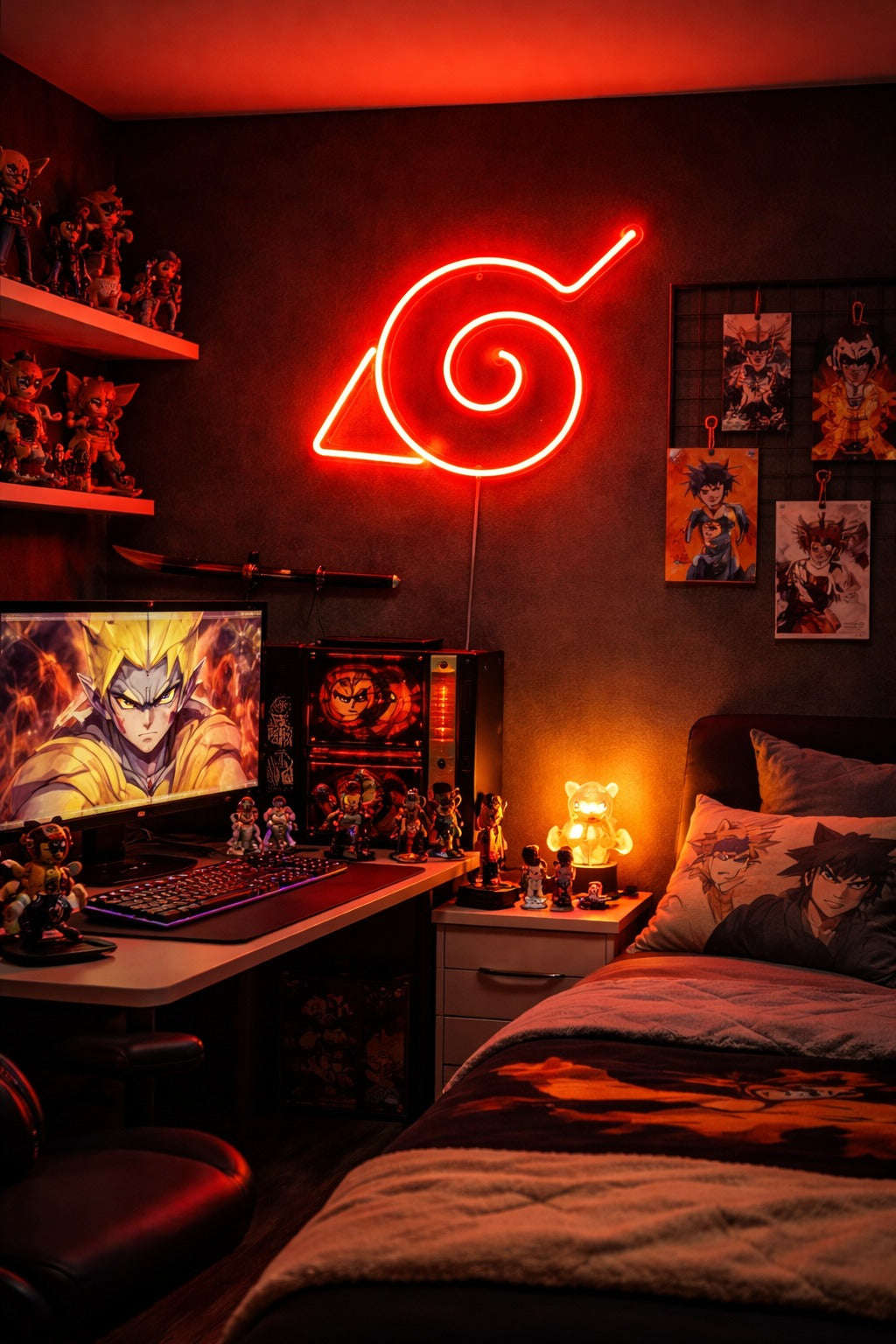 Anime Spiral Neon Wall Light – Red Glow Edition Game room Neonsignsindia