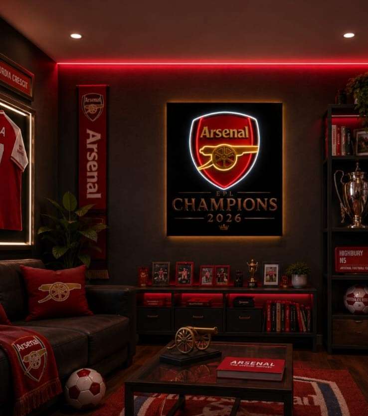 Arsenal EPL Champions 2026 LED Neon Sign - Lifestyle Room Setup