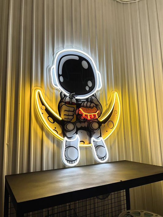 Astronaut Burger Neon Sign – Space-Themed LED Acrylic Wall Art Neonsignsindia