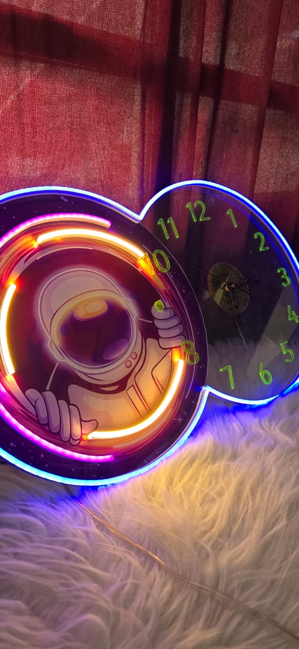 Astronaut Neon LED Wall Clock – Cosmic Glow Space Art Timepiece (14*24 inch) | Neon Signs India — Image 1
