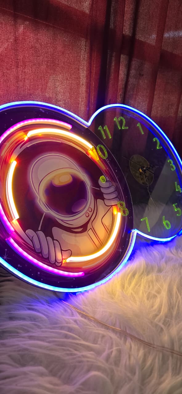 Astronaut Neon LED Wall Clock – Cosmic Glow Space Art Timepiece (14*24 inch) | Neon Signs India — Image 4