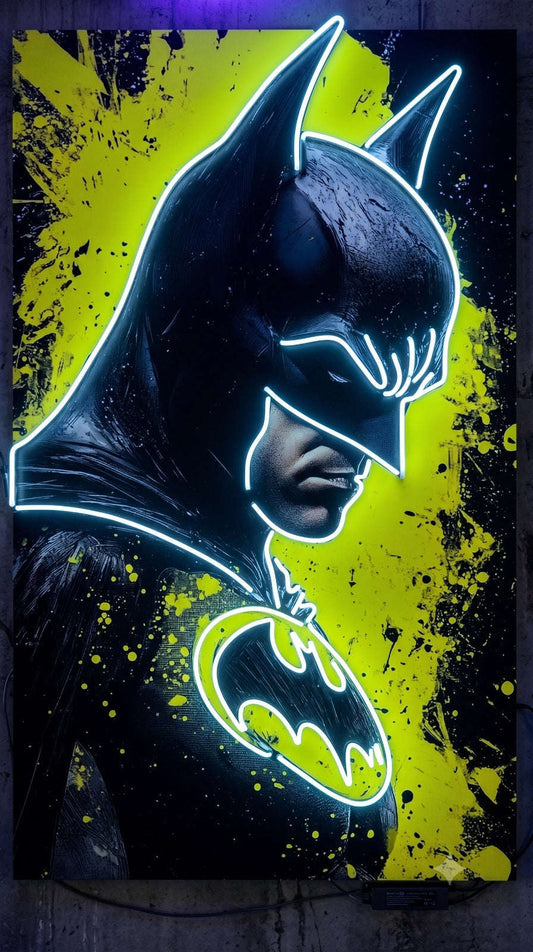 Batman LED Neon Wall Art – Superhero UV Print with Cool White Neon for Gaming Room & Home Decor Neonsignsindia