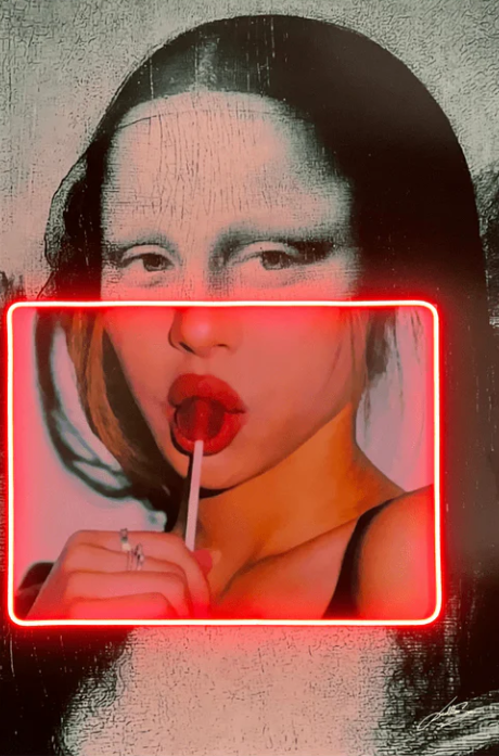 Mona Lisa Lollipop Pop Art Print with Neon Accent