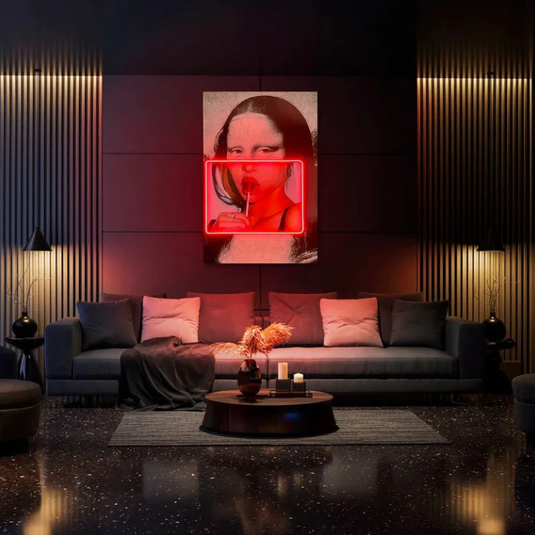 Mona Lisa Lollipop Pop Art Print with Neon Accent