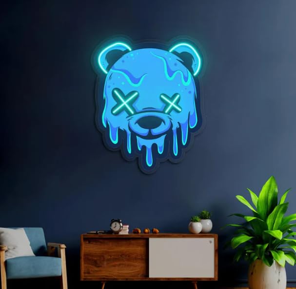 Bear Neon Sign by Neon Signs India - 24x24 Inches Acrylic Modern Art Wall Decor with Dimmer & Adapter - Personalized Gift for Home Decor Neonsignsindia