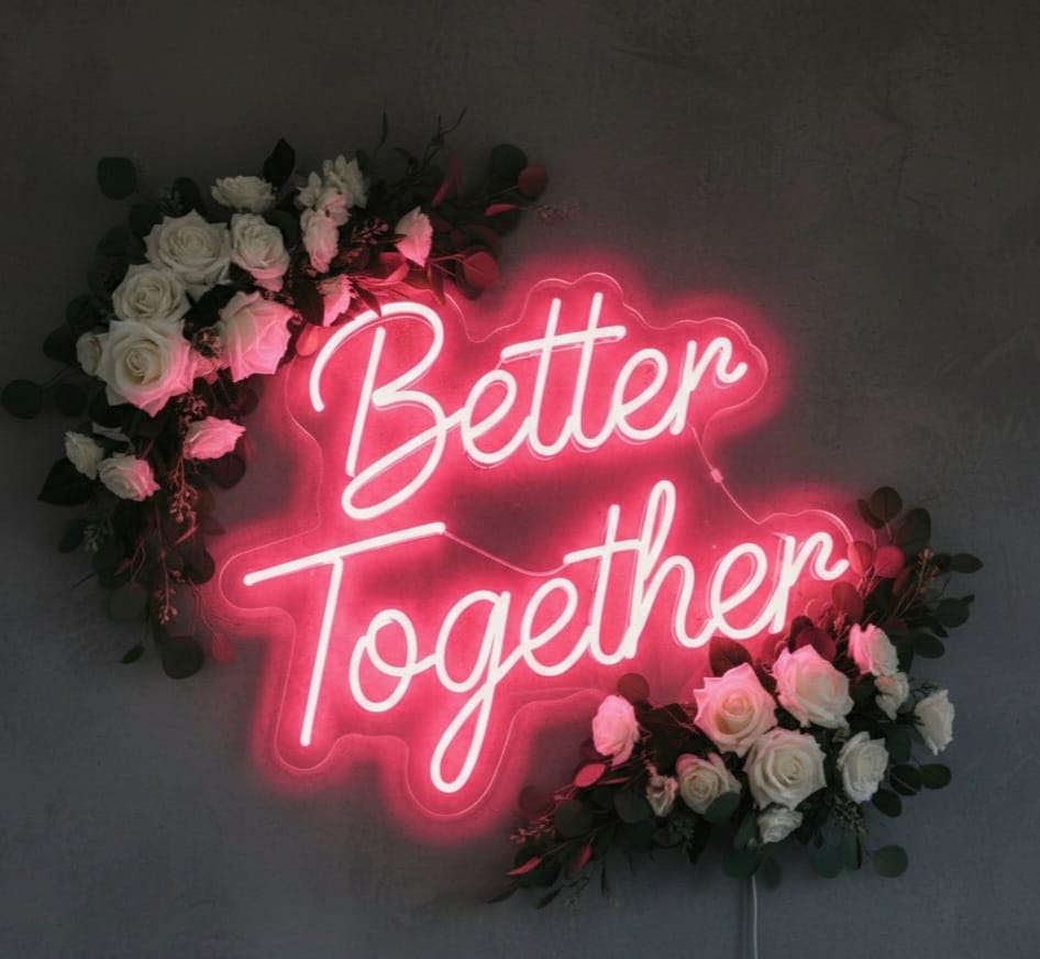 “Better Together” LED Neon Sign – Romantic Wall Decor for Weddings & Home Neonsignsindia
