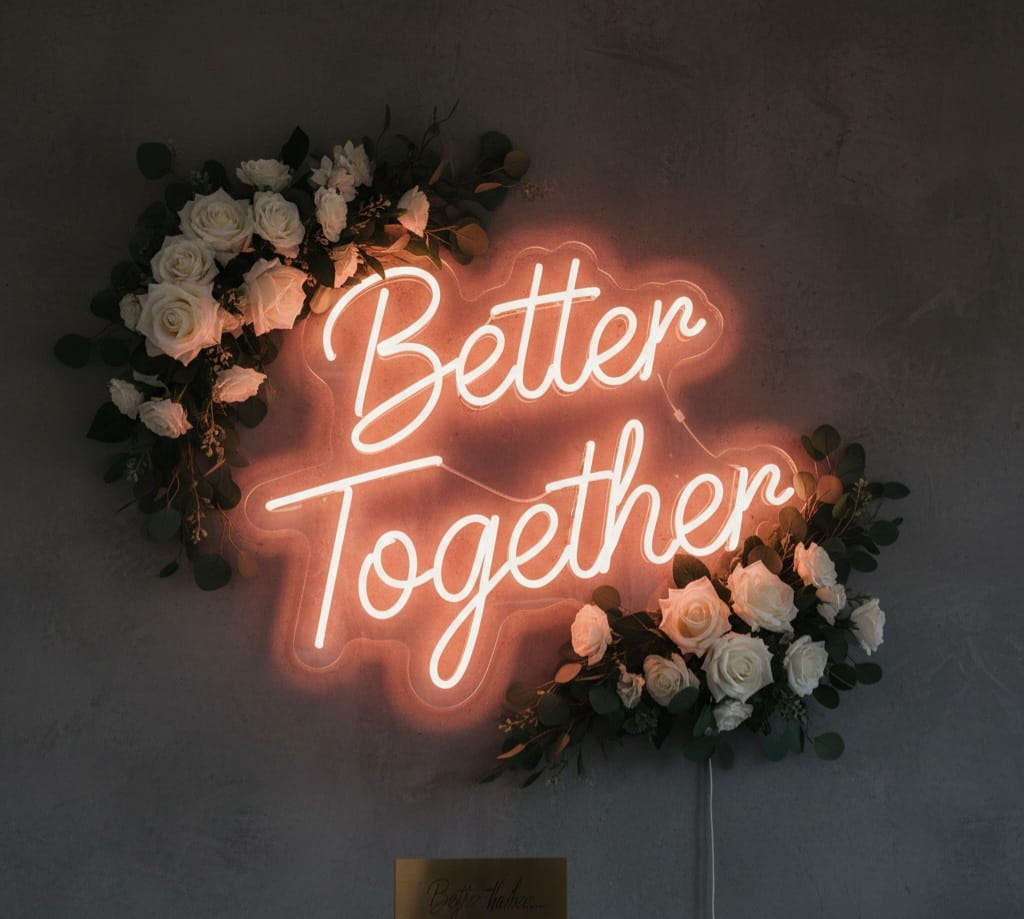 “Better Together” LED Neon Sign – Romantic Wall Decor for Weddings & Home Neonsignsindia