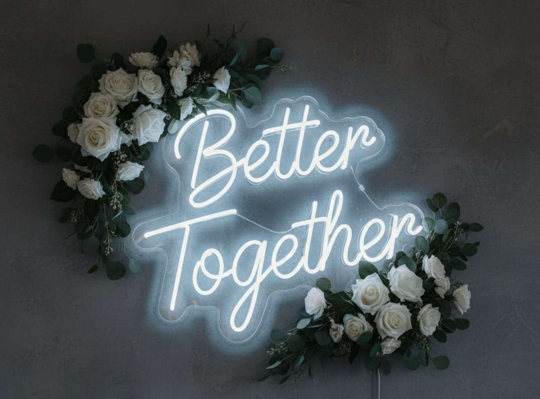 “Better Together” LED Neon Sign – Romantic Wall Decor for Weddings & Home Neonsignsindia