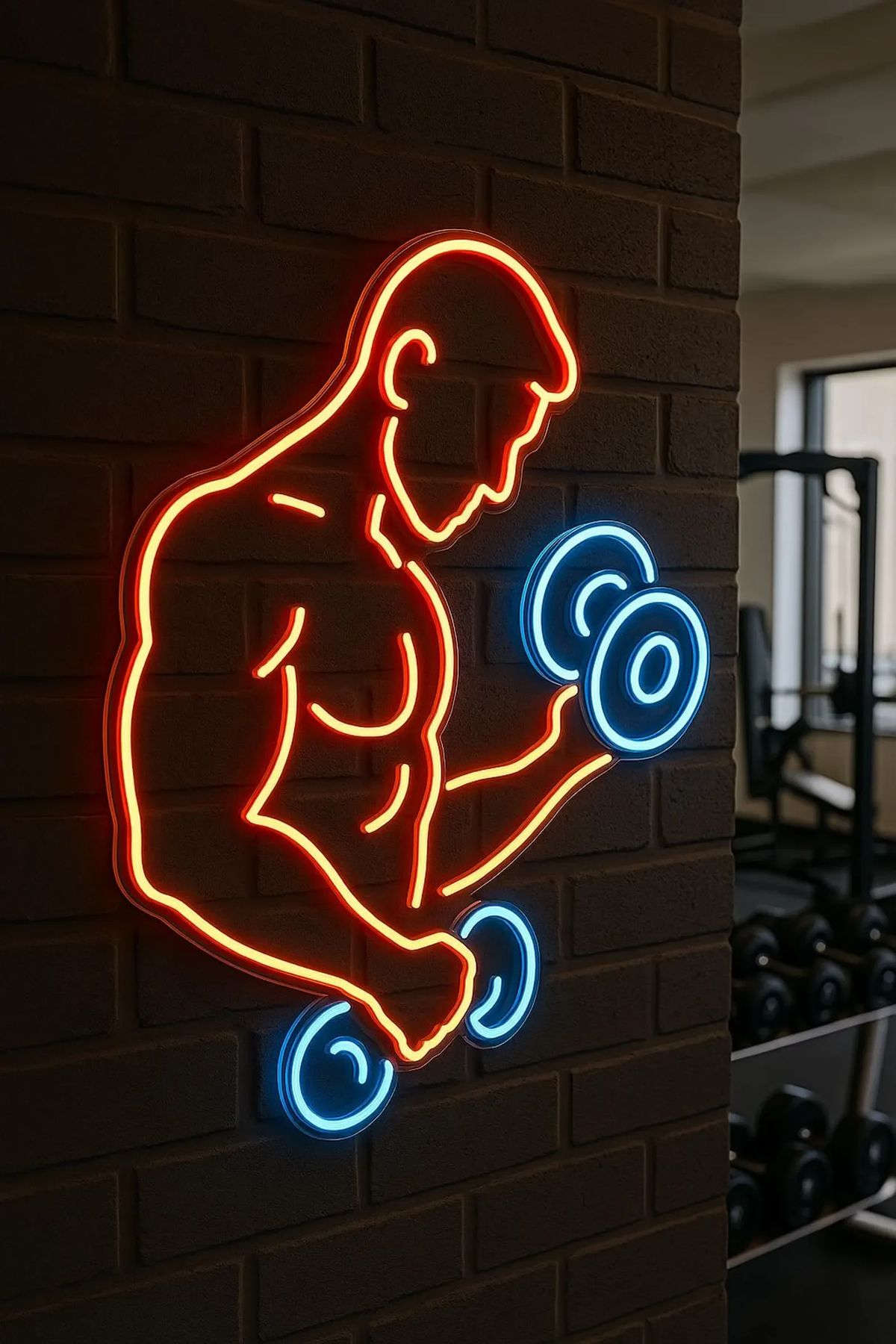 Bicep Curl Neon Sign – Bodybuilder LED Gym Light Neonsignsindia