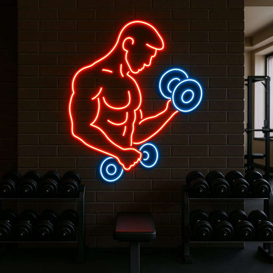Bicep Curl Neon Sign – Bodybuilder LED Gym Light Neonsignsindia