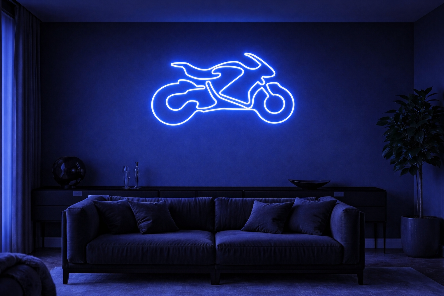 🏍️ Blue Motorcycle Neon Sign – Minimal Bike LED Wall Light (3*1.5 feet) Neonsignsindia