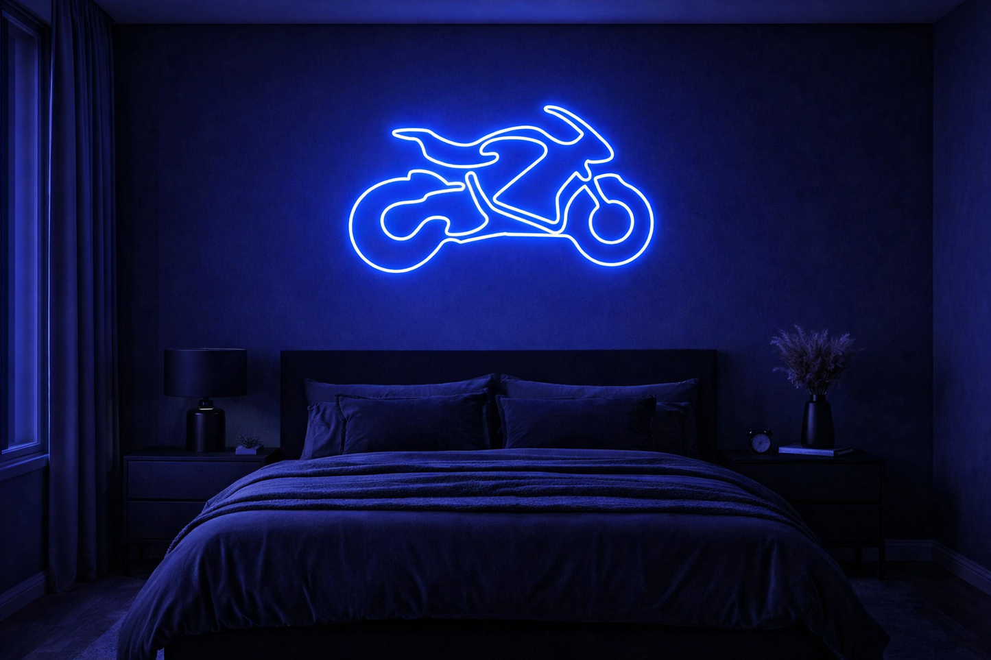🏍️ Blue Motorcycle Neon Sign – Minimal Bike LED Wall Light (3*1.5 feet) Neonsignsindia