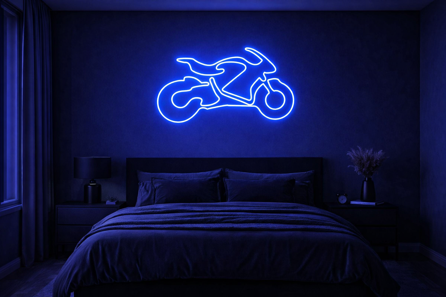 🏍️ Blue Motorcycle Neon Sign – Minimal Bike LED Wall Light (3*1.5 feet) Neonsignsindia