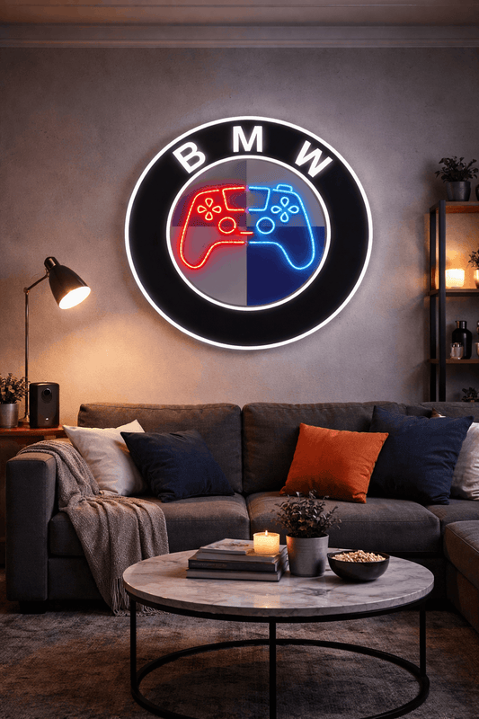 BMW Gaming Neon LED Wall Sign – Dual Color Controller Design | Premium Neon Light Decor for Gamers & Car Lovers - LED Neon Sign
