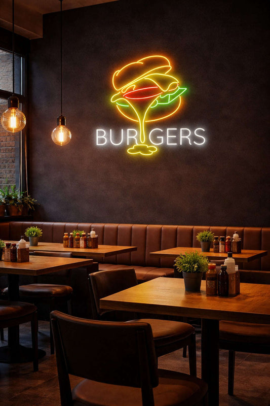 Burger Neon Wall Sign – Restaurant Display Edition Neonsignsindia