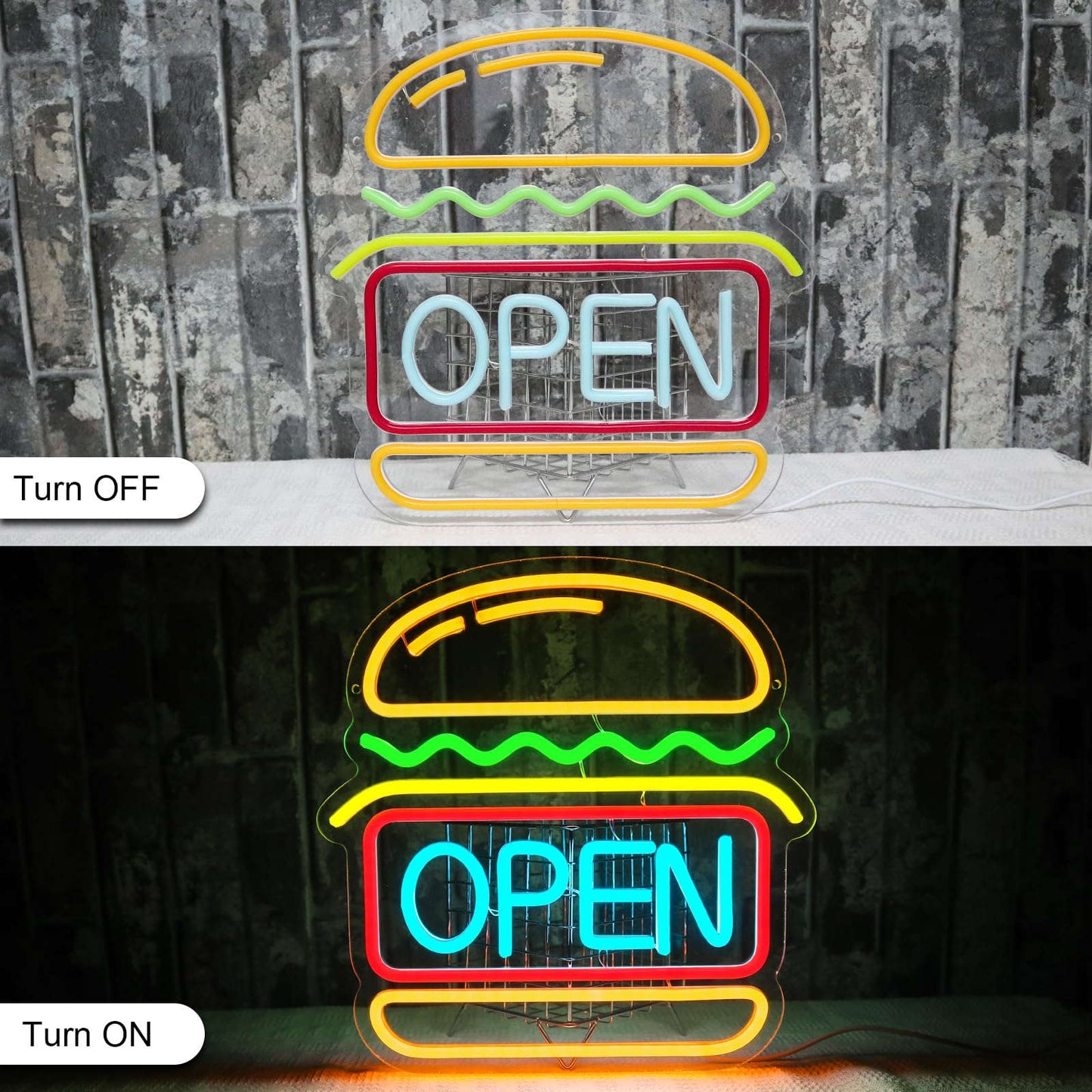 Burger Open Neon (12x13 inches) Neonsignsindia