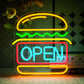 Burger Open Neon (12x13 inches) Neonsignsindia