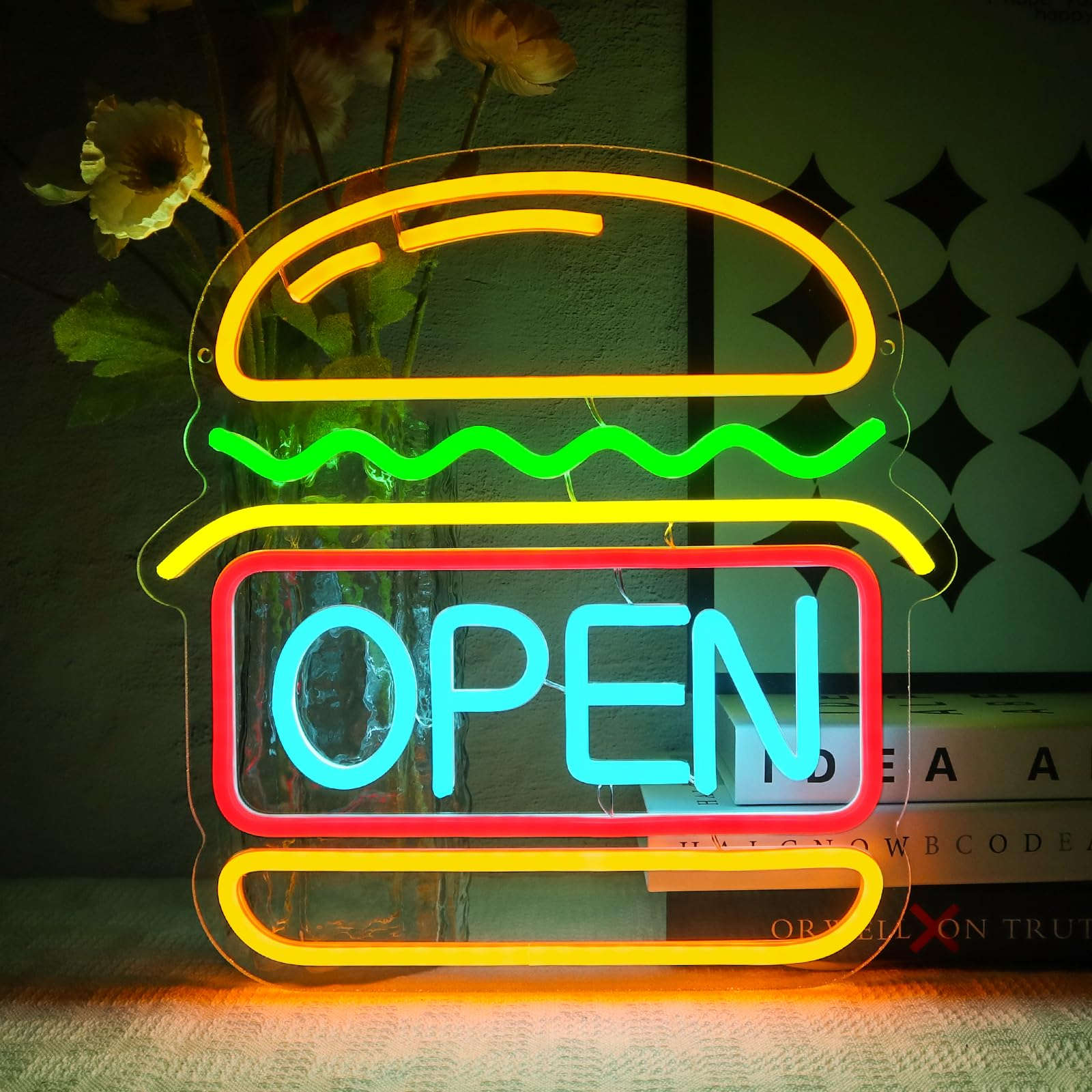 Burger Open Neon (12x13 inches) Neonsignsindia