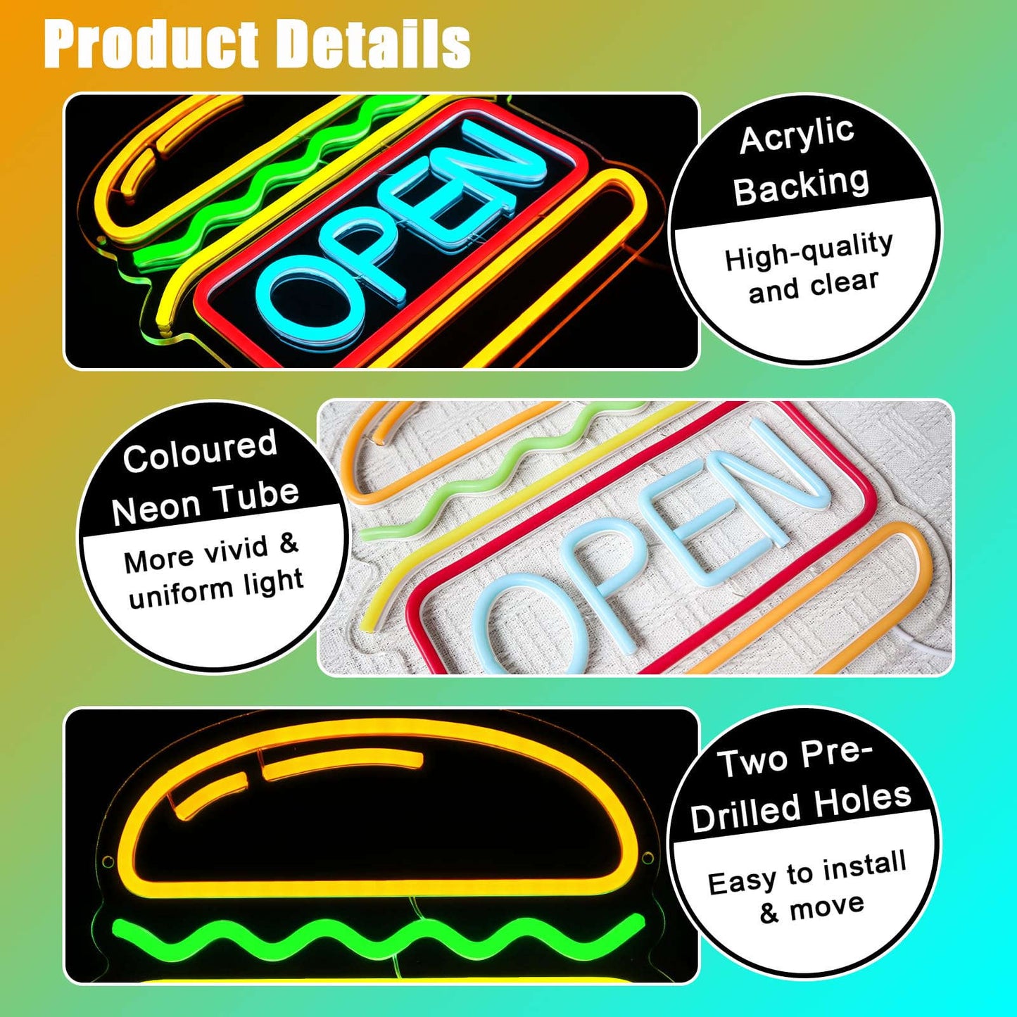 Burger Open Neon (12x13 inches) Neonsignsindia