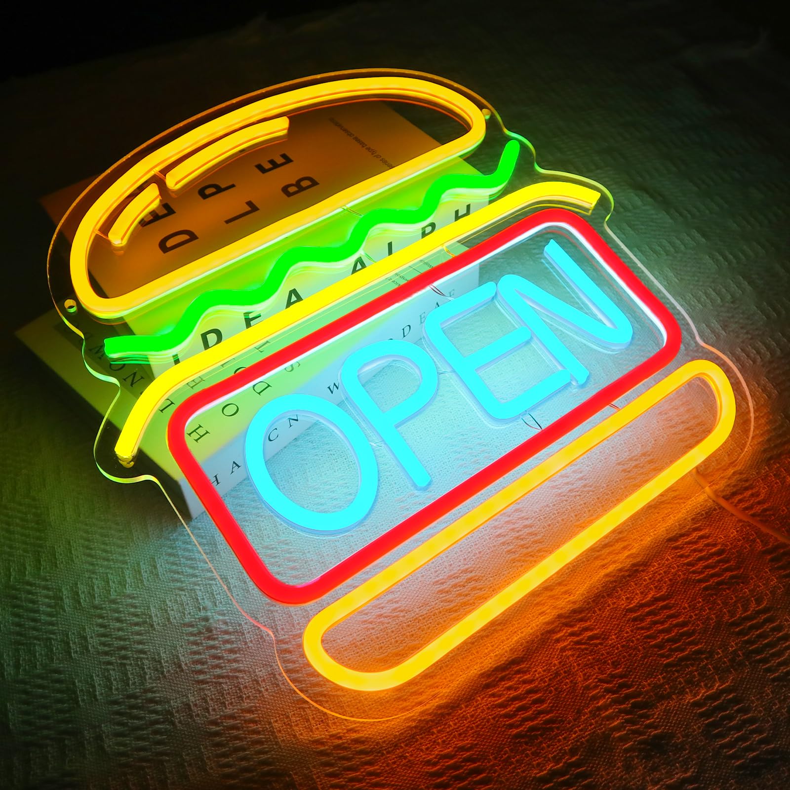 Burger Open Neon (12x13 inches) Neonsignsindia