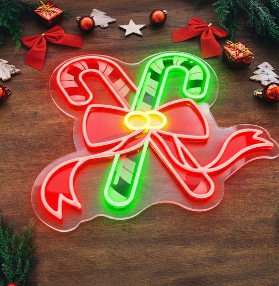 Candy Cane Neon Sign – Festive Neon+ poster Christmas Wall Decor (20x20 inches) Neonsignsindia